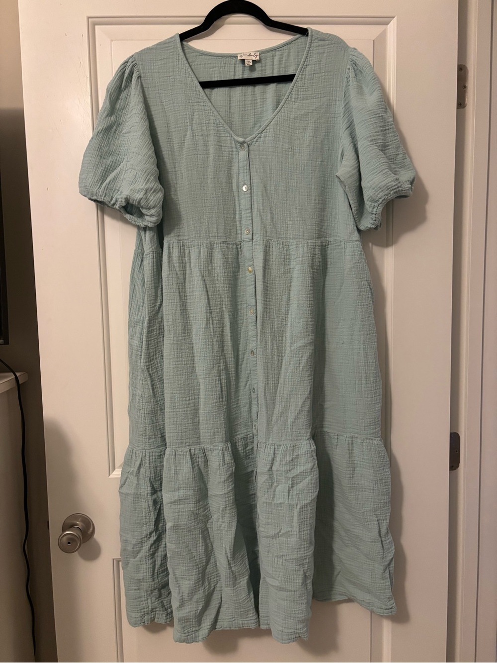 Wonderly Mint Green Tiered Button-Front Dress